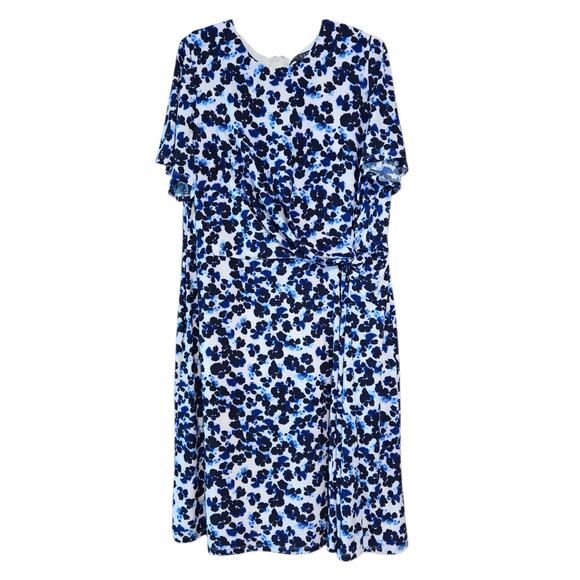 Lauren Ralph Lauren Floral Dress Waist Knot Stretch Jersey Knee Length sz 18W - Picture 2 of 10